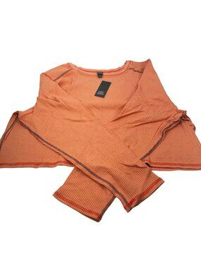 Wild Fable Women's Size 4X Long Sleeve Slim Fit Baby Ribbed Tee Shirt Peach New